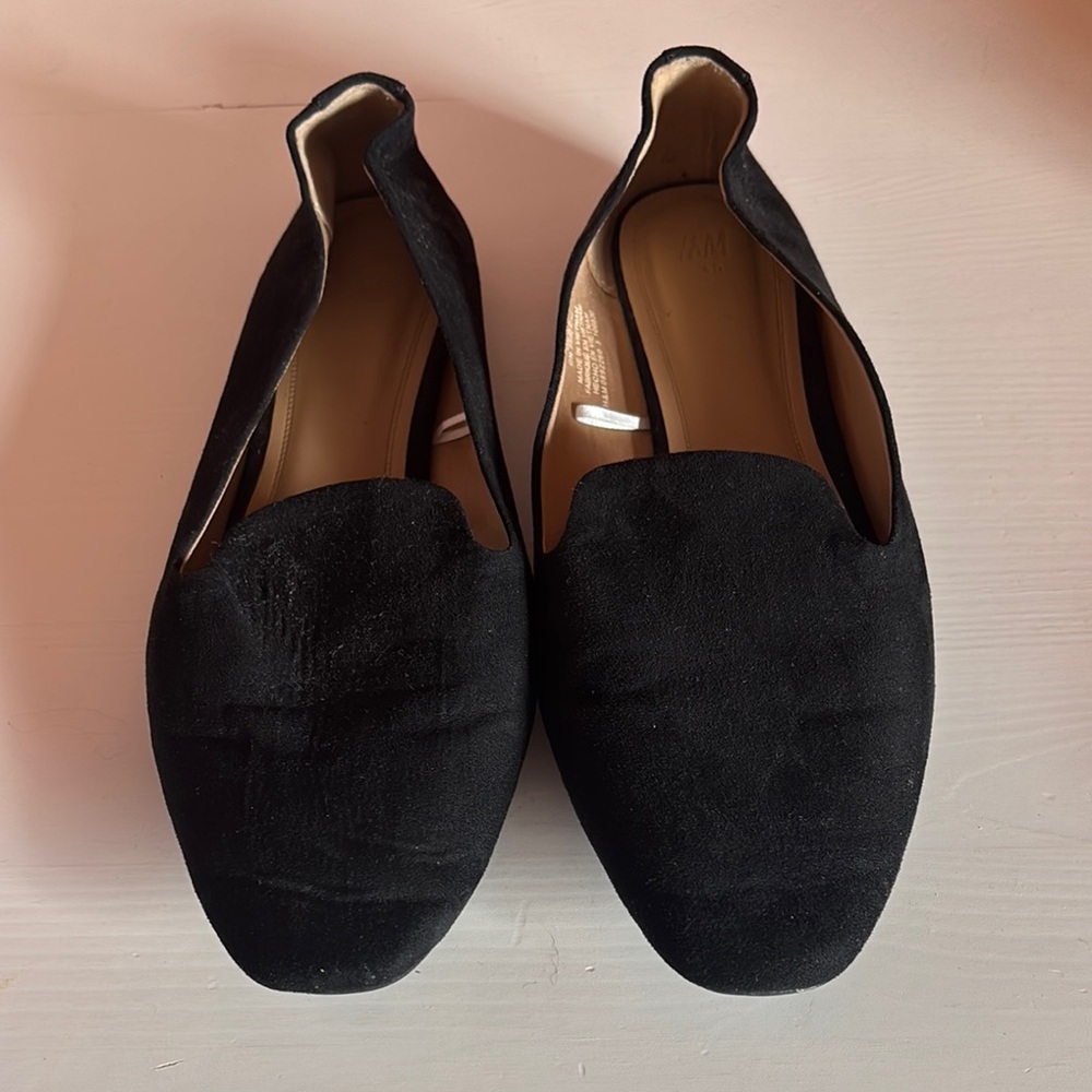 H&M Black Faux Suede flat Loafers